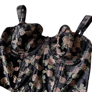 L'intima Collection Corset Top Black Velvet Rose Whimsigoth Witchy Bustier M/L